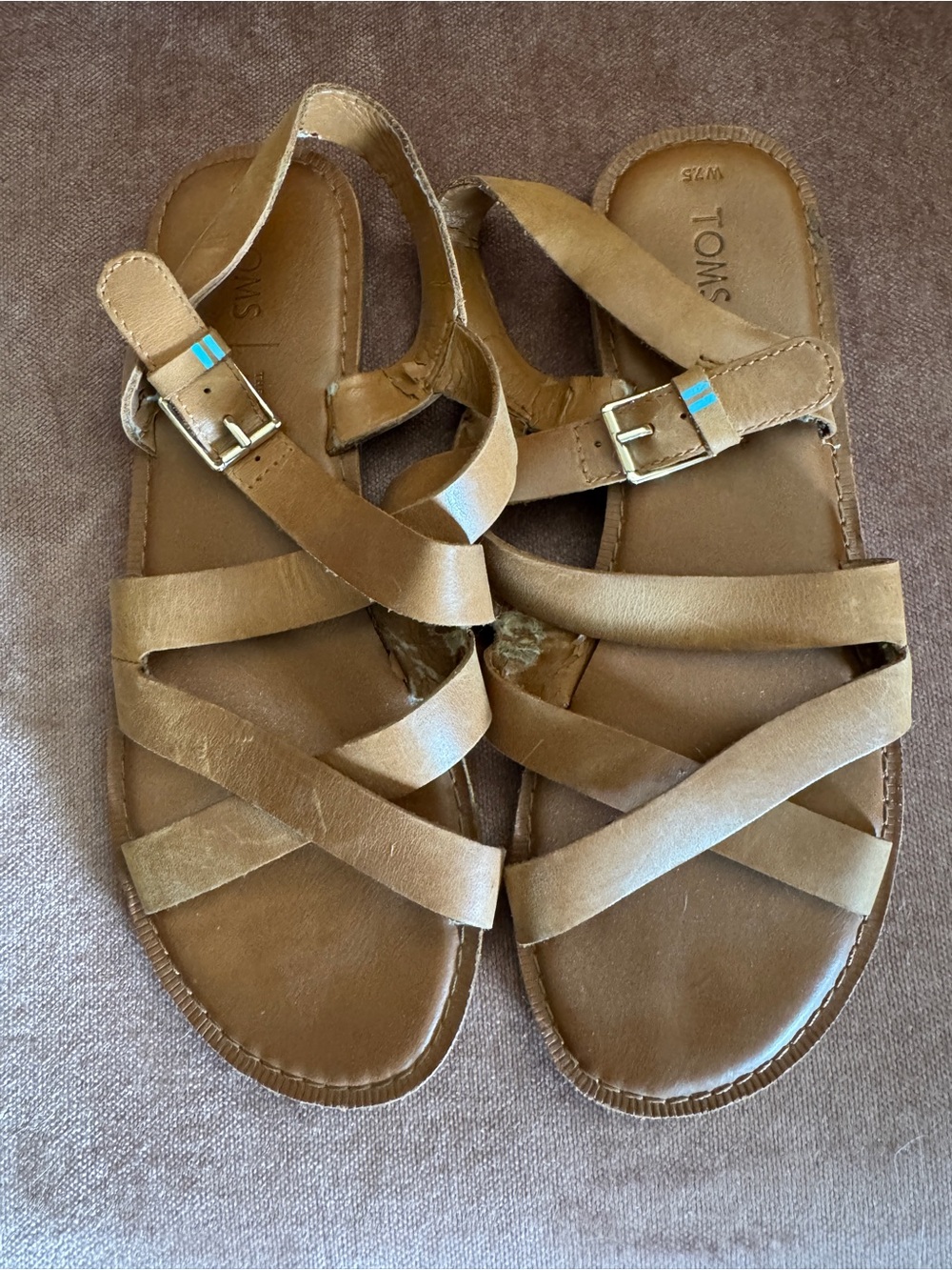 TOMS Tan Leather Strappy Buckle Sandals